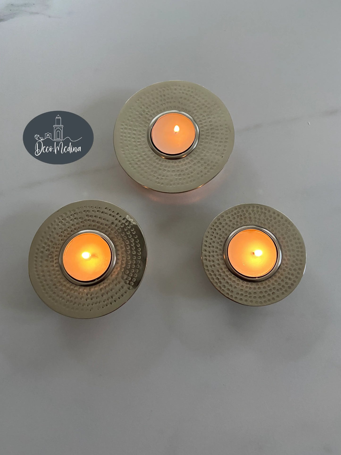Lot de 3 bougeoirs décoratifs martelés