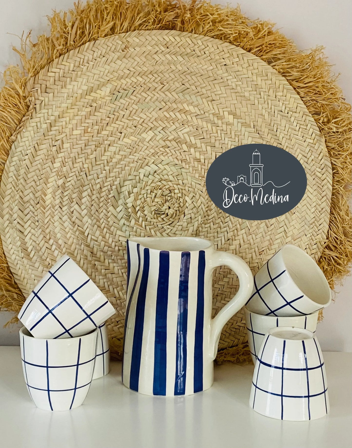 Coffret Pichet et 6 verres rayés