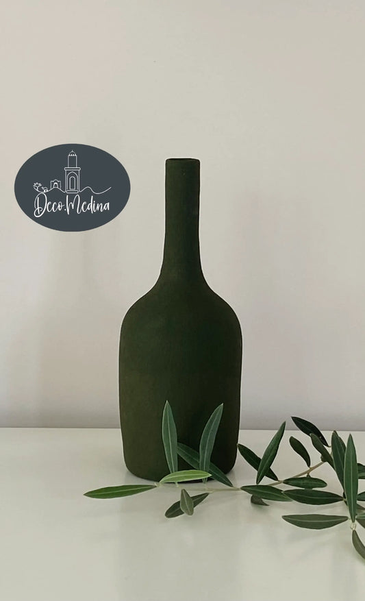 Vase bouteille vert foncé H 26 cm
