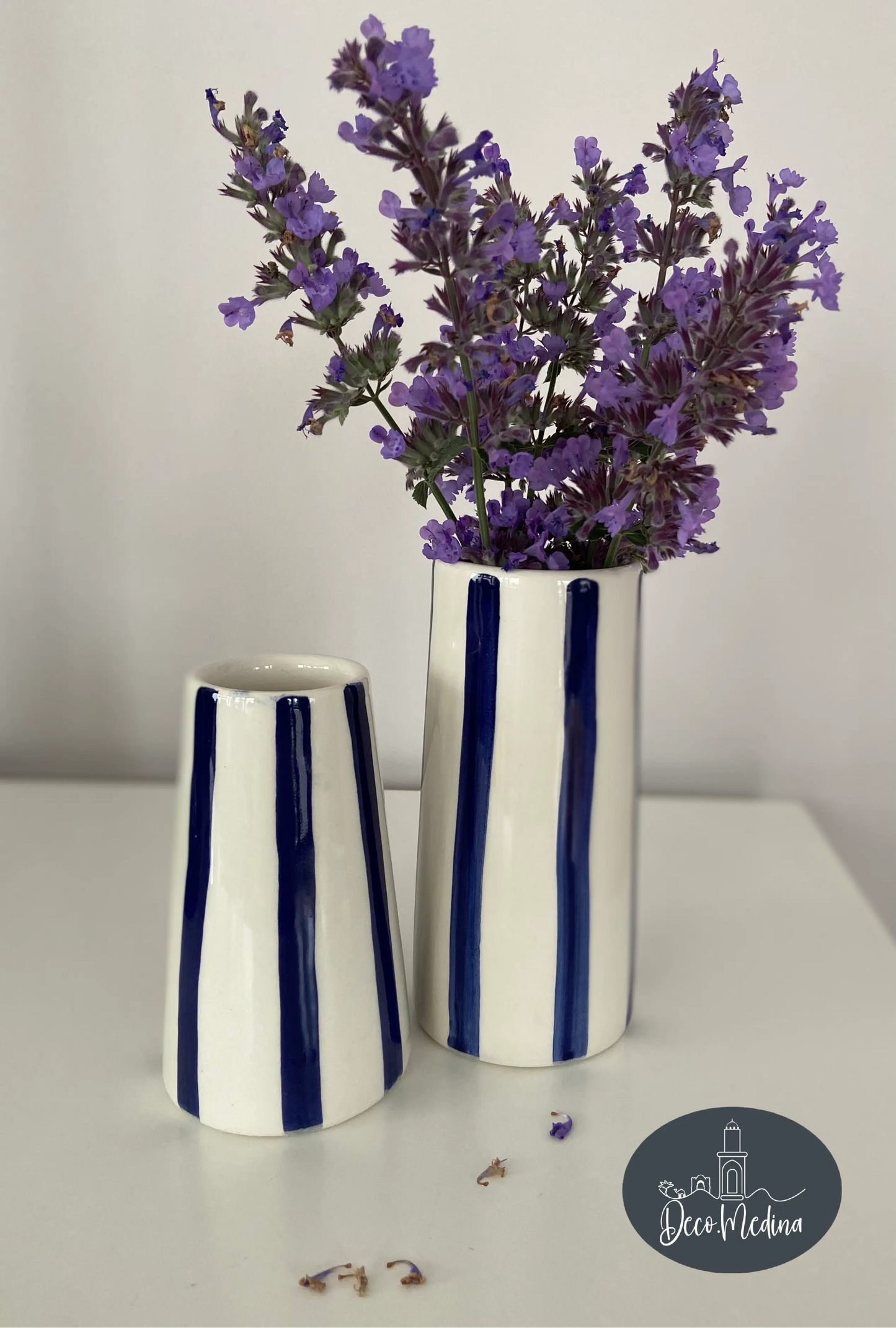 Duo de vases rayés bleus